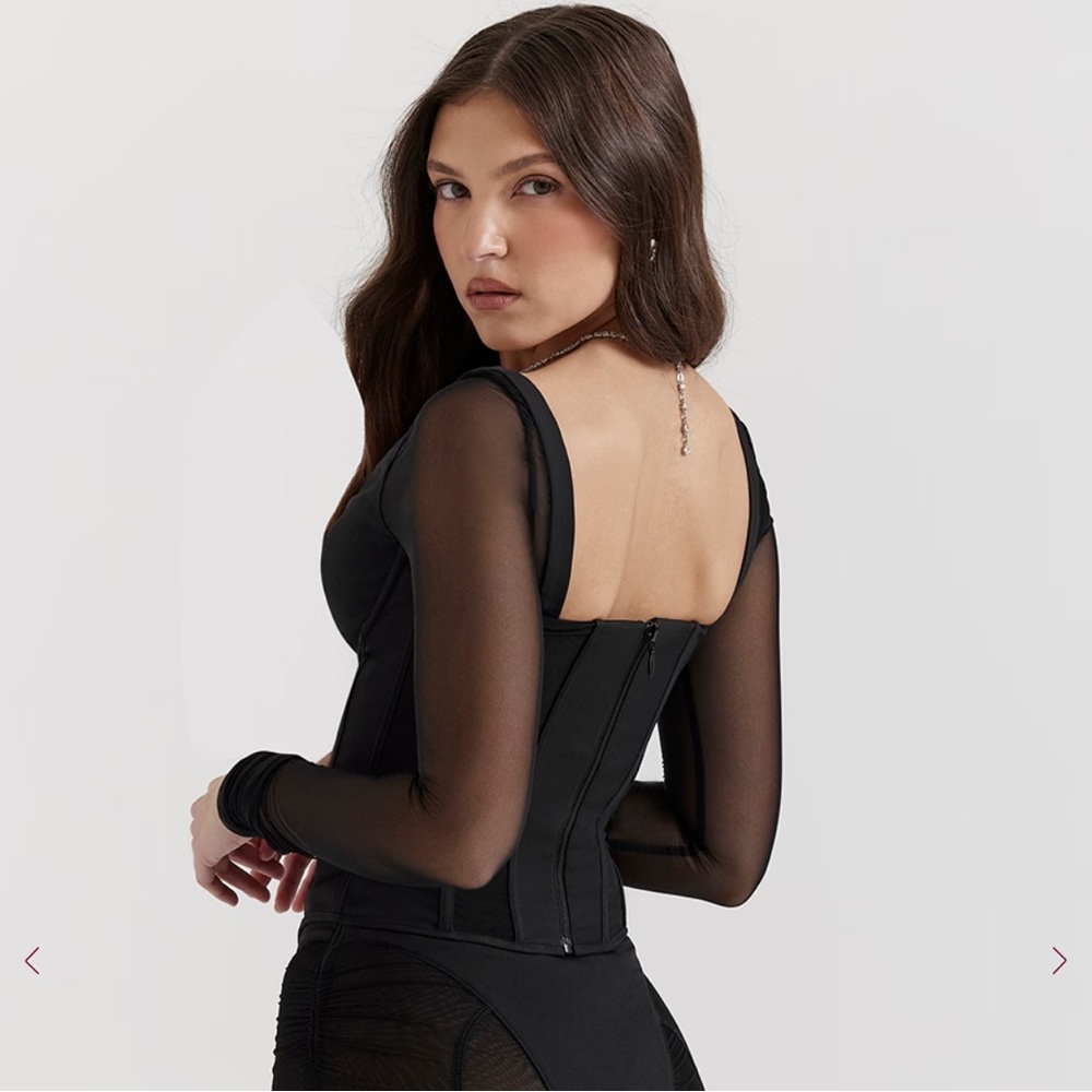 House of CB Black Sheer Sleeve Top - Picture 3 of 6